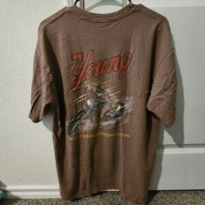 Vintage Style Young Choppers Motorcycle Graphic T-Shirt Brown Size L